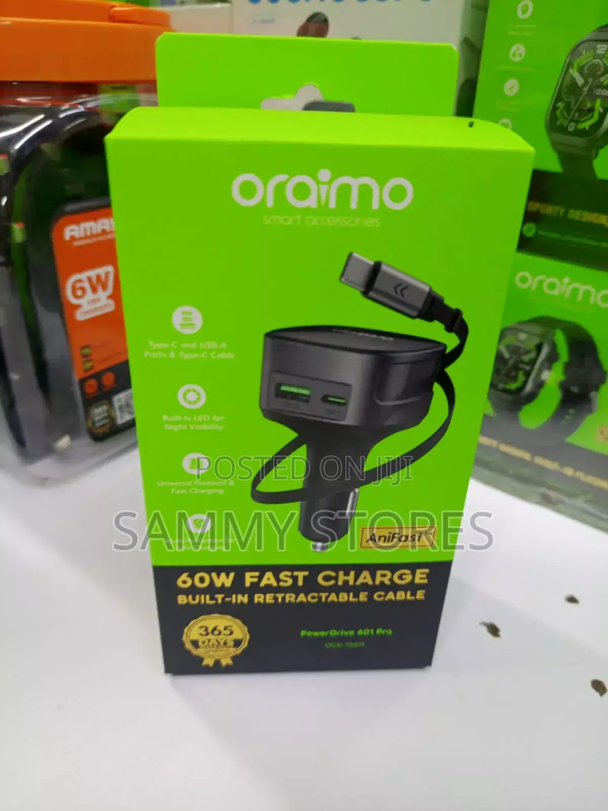 Oraimo PowerDrive 60W Pro Dual Port Car Charger With Type-C Cable