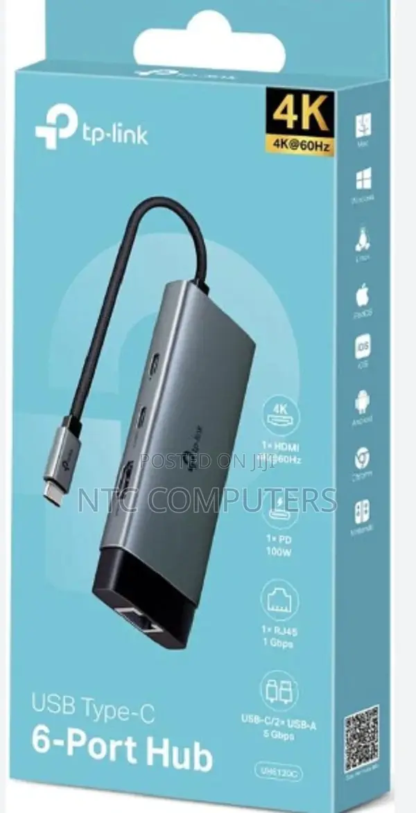 Tplink 6 Port Hub -USB C to Rj 45, 2usb A, Hdmi, Pdtype C -Tl-Uh6120c