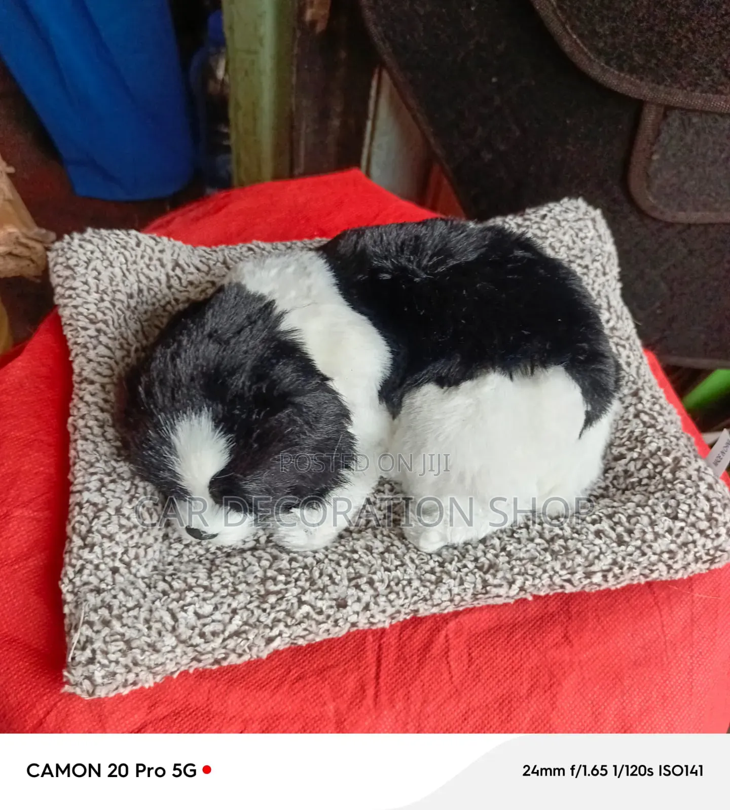 Black-White Realistic Sleeping Plush Dashboard Puppy