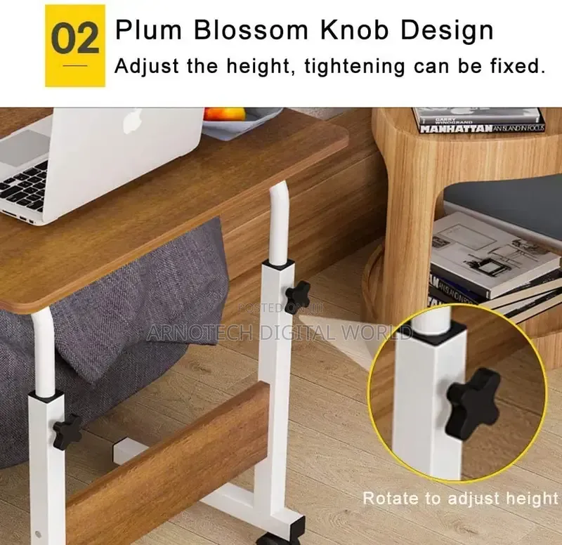 Dark Wood Adjustable Rolling Laptop Desk
