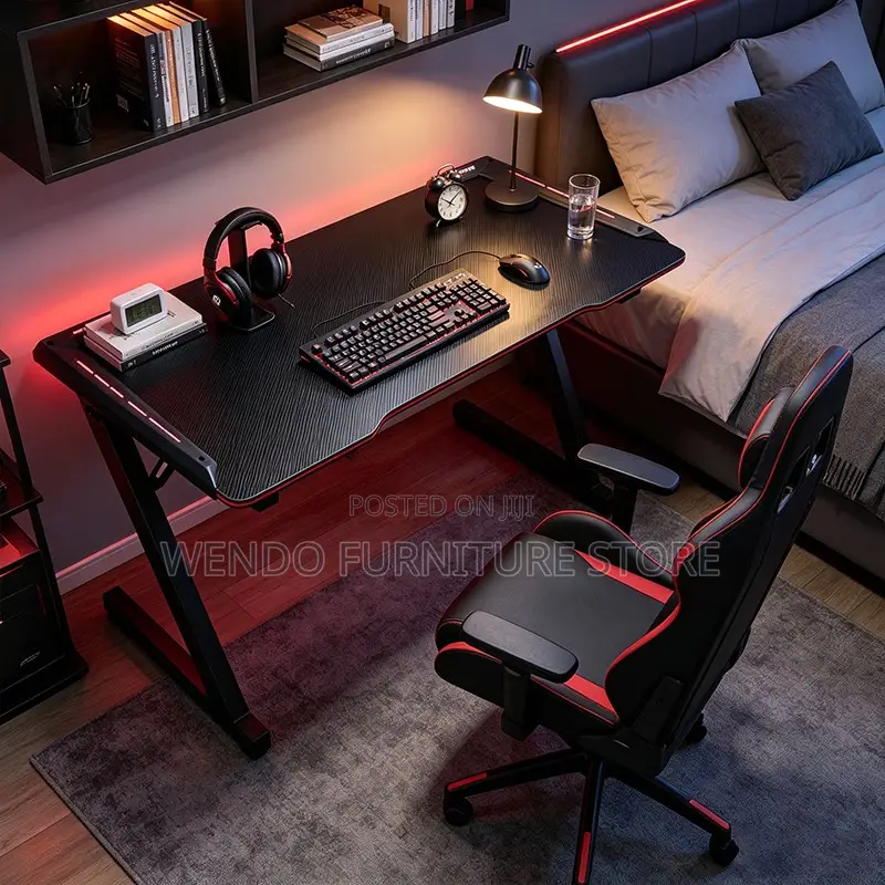 Office Desk; Black-Red Ergonomic Electric Home Gamers Desk