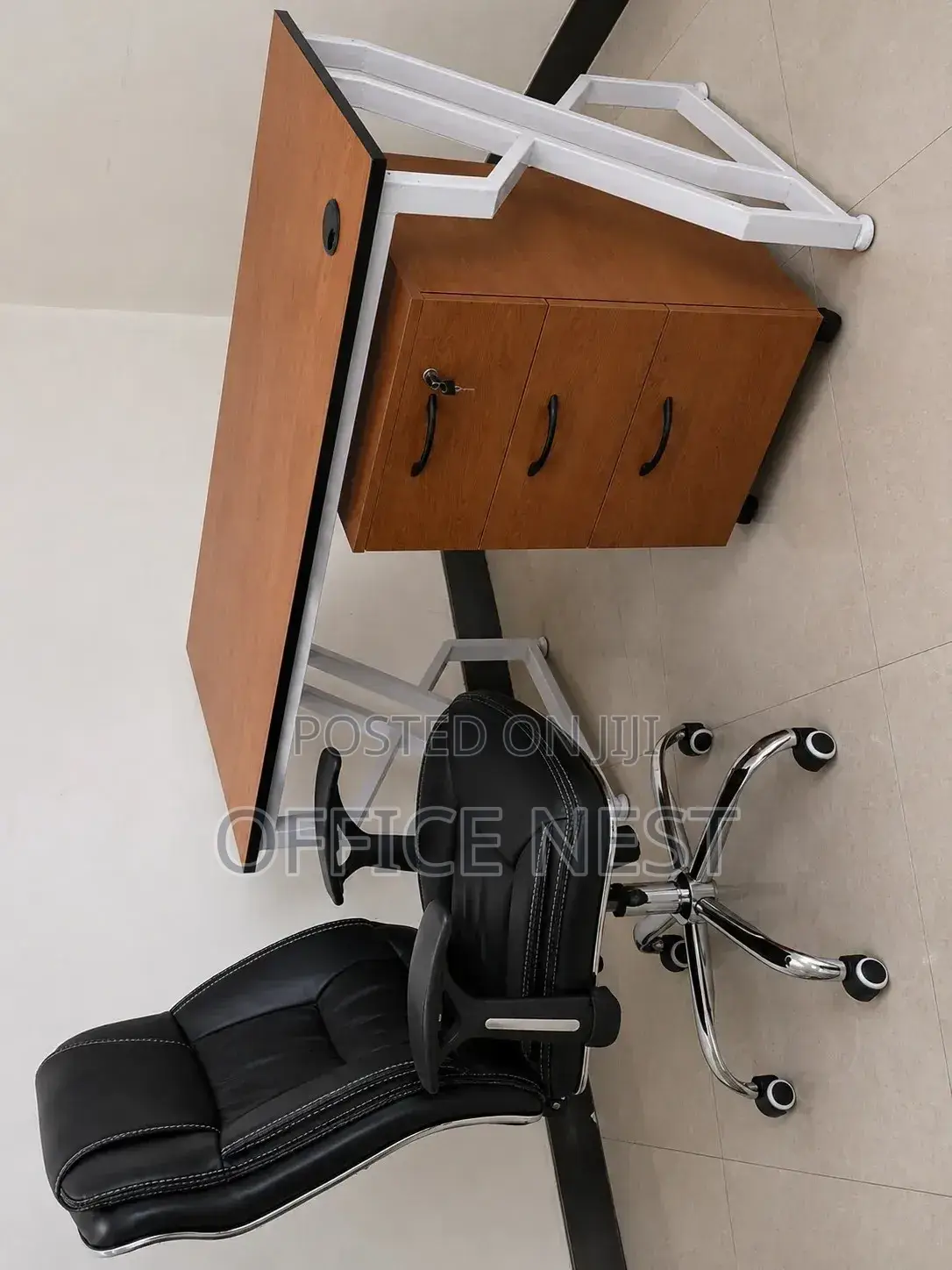 Executive Office Desk With 3-Drawer Cabinet Leather Office Chair
