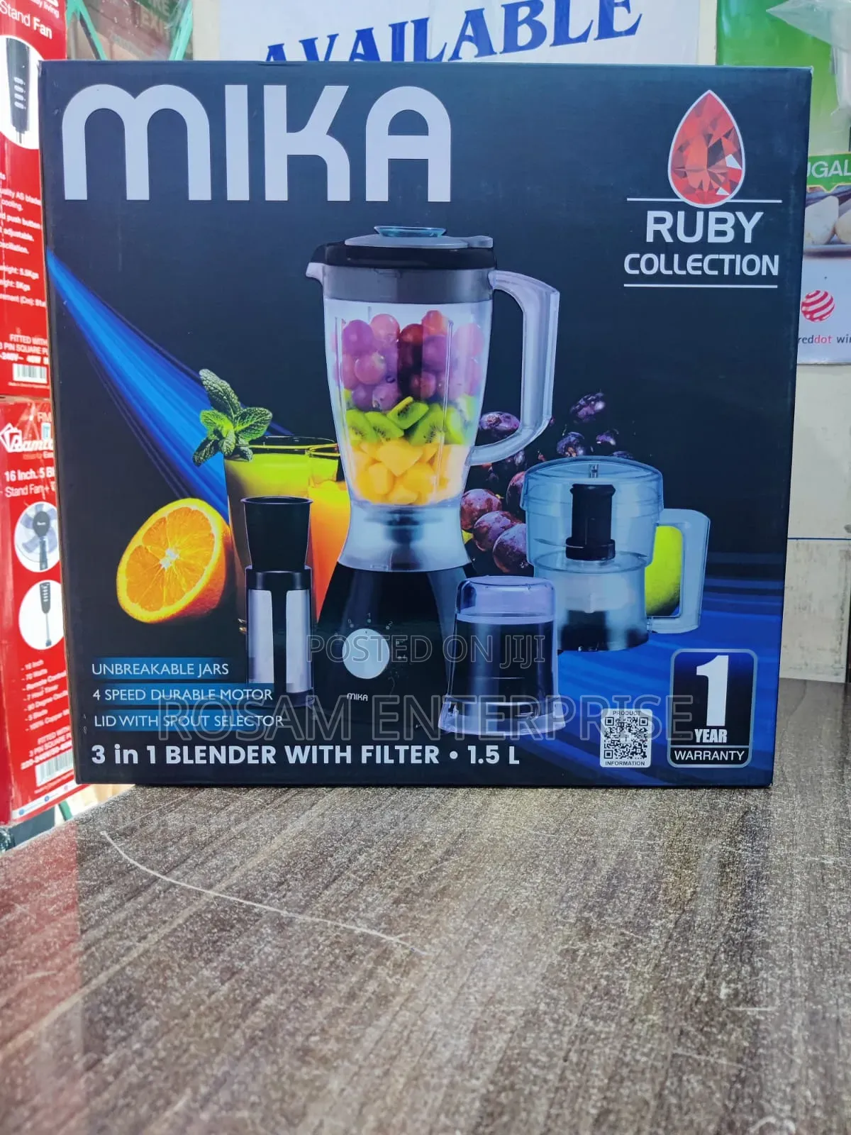 Mika 3in1 Blender, With Grinder, Chopper SS Filter, 400W, Black