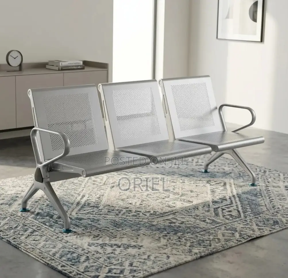 Office Bench : Heavy Duty Office Waiting 3-Seater Steel Bench