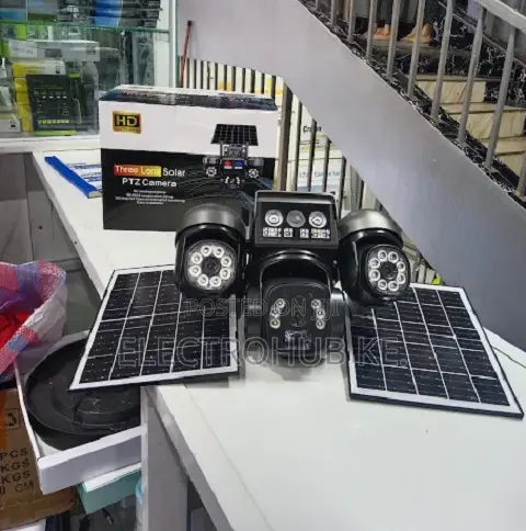 V380Pro Tripple Lens Solar Powered PTZ Camera With 2 Panels