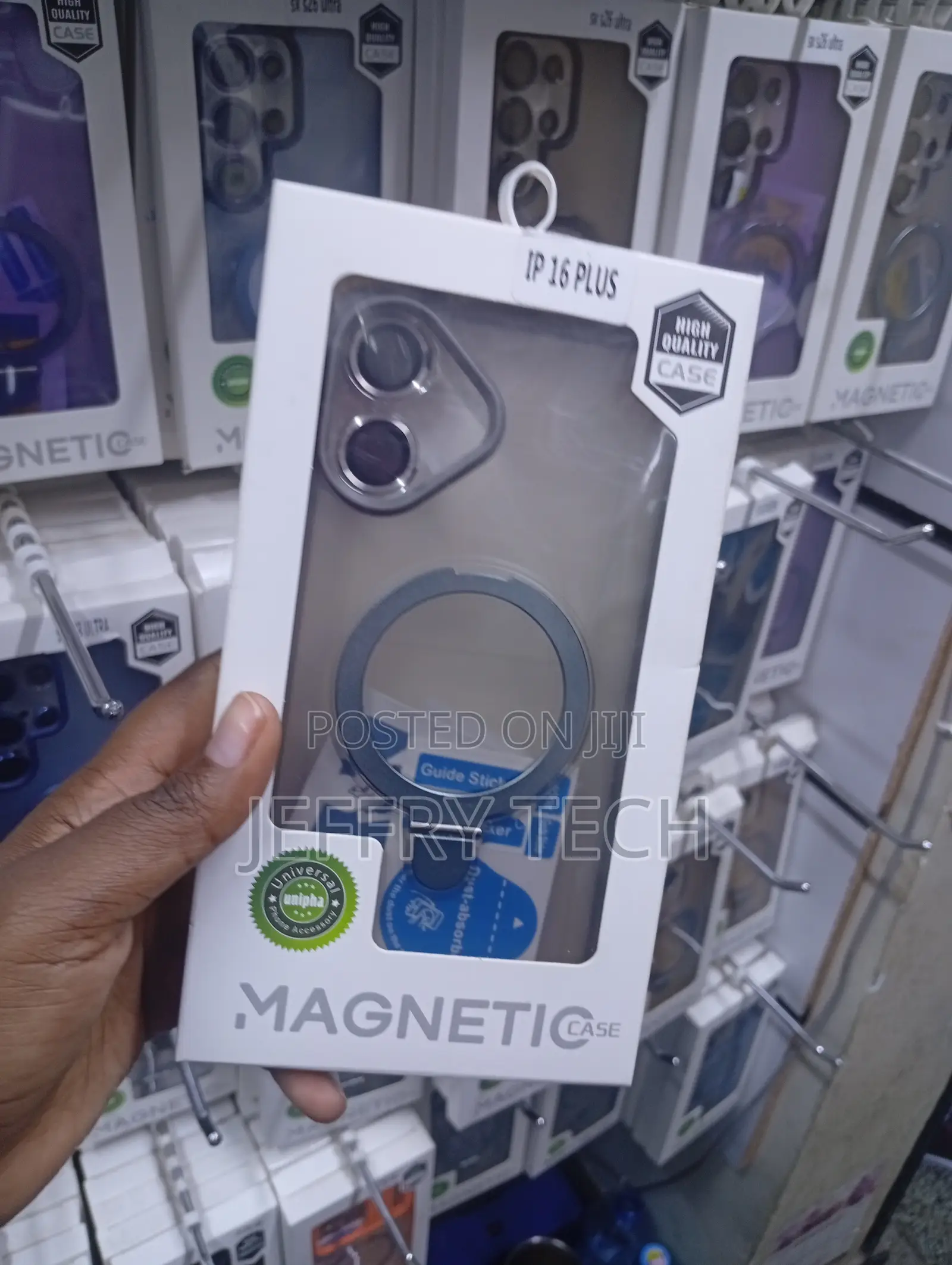 Magnetic Phone Case With Ring Stand and Lens for the iPhone 16 Plus