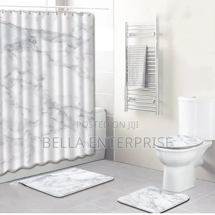 4pcs Bathroom Set – Matching Shower Curtain, Rugs, and Toilet Cover