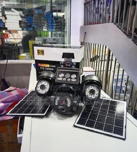 V380Pro Tripple Lens Outdoor CCTV Camera With 2 Solar Panels