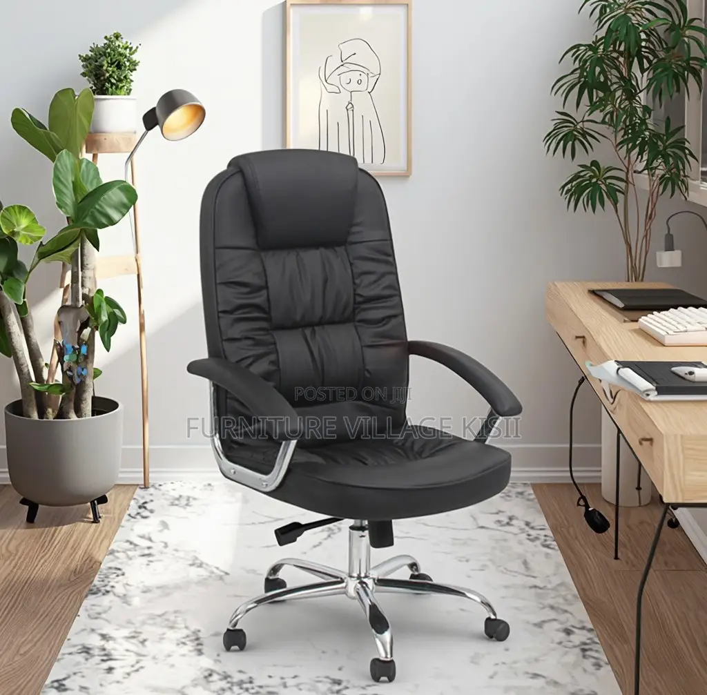 Office Chair: Black Leather Executive Seat
