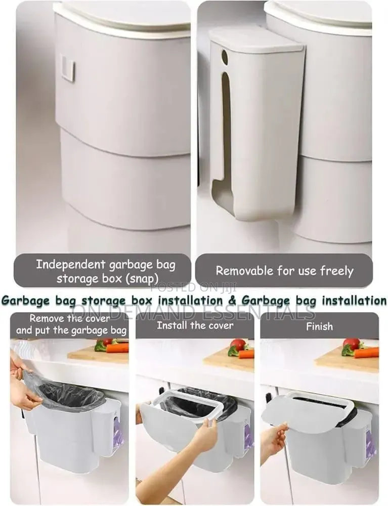Foldable Kitchen Hanging Dustbin With 2 Trash Bags Storage Cans