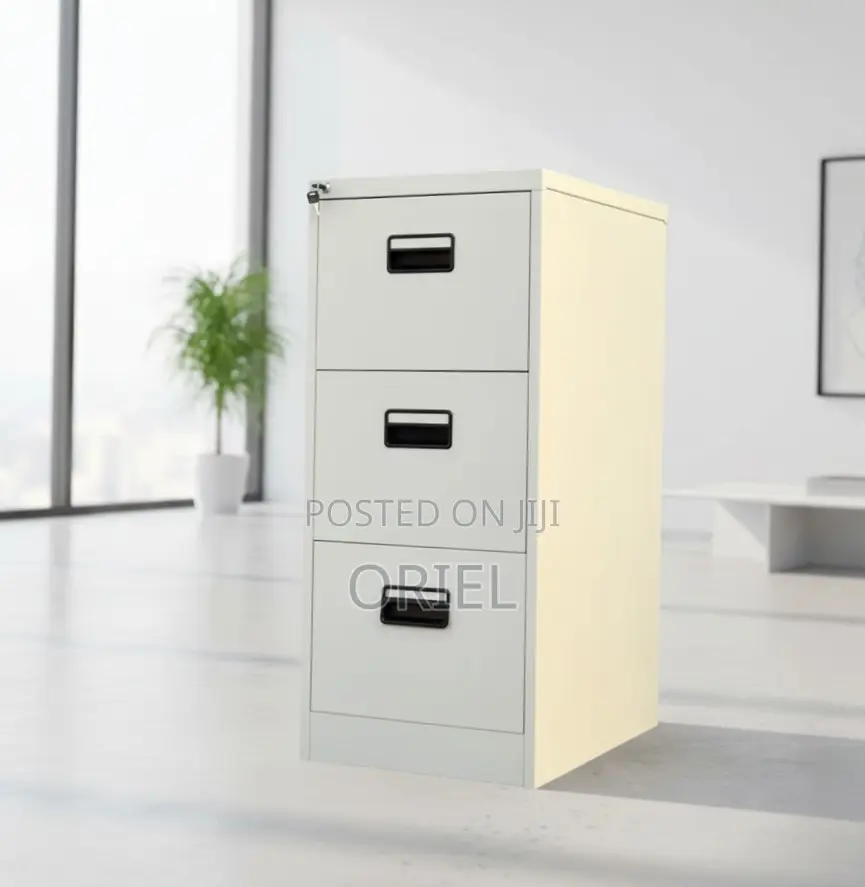 Office Cabinet : Vertical Metallic 3-Drawer Storage Cabinet
