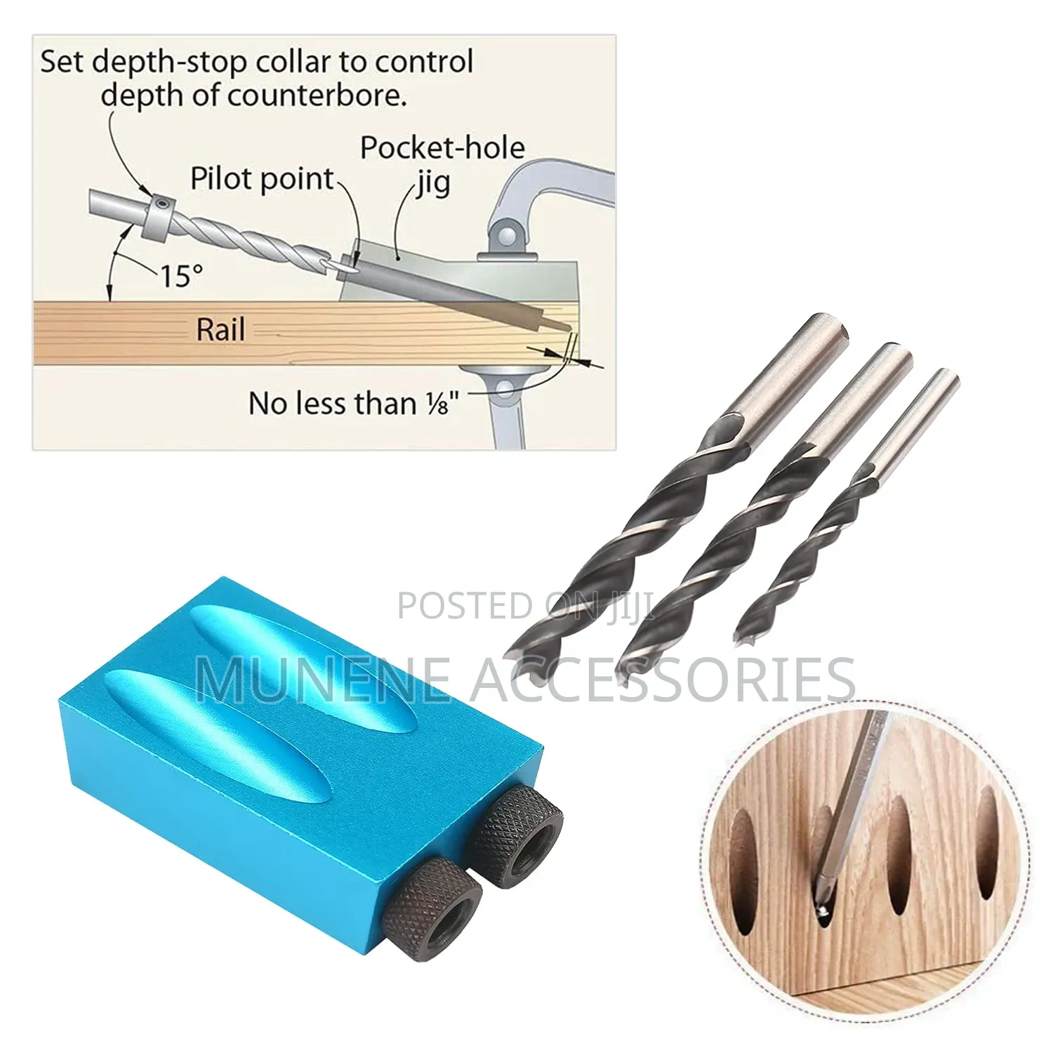 Dowel Drill Joinery Kit Hole Screw Jig With 6/8/10mm Drive Adapter