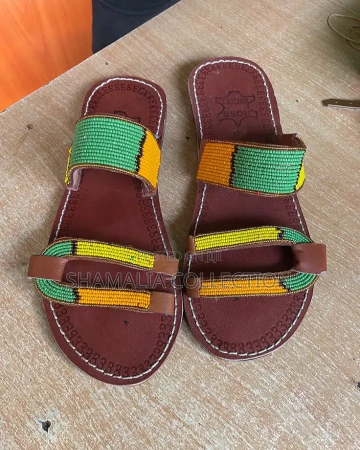 Cultural Beaded Leather Sandals – Handmade Elegance