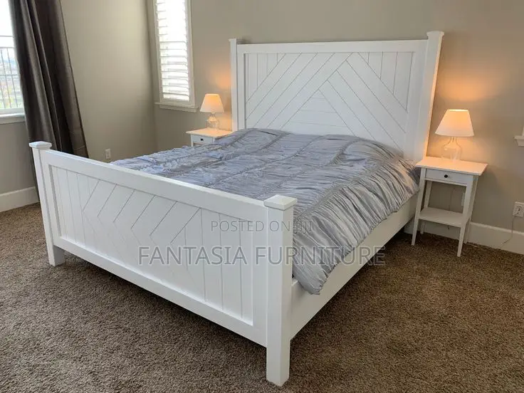 5x6 White Chevron Wooden Bed Frame: Free Delivery