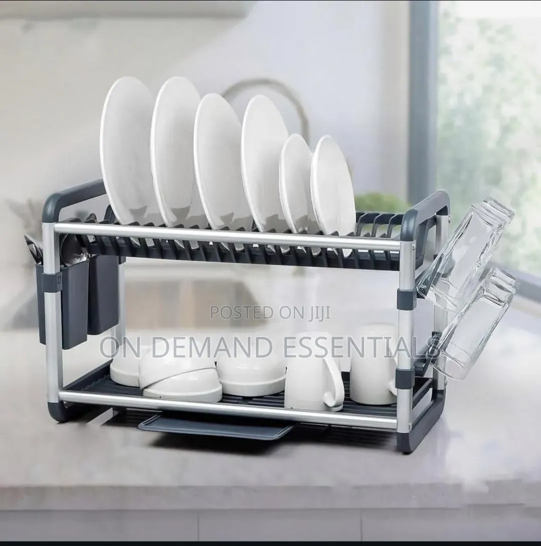 High Quality Aluminium Heavy Duty 2tier Dish Rack With Cutlery Holder