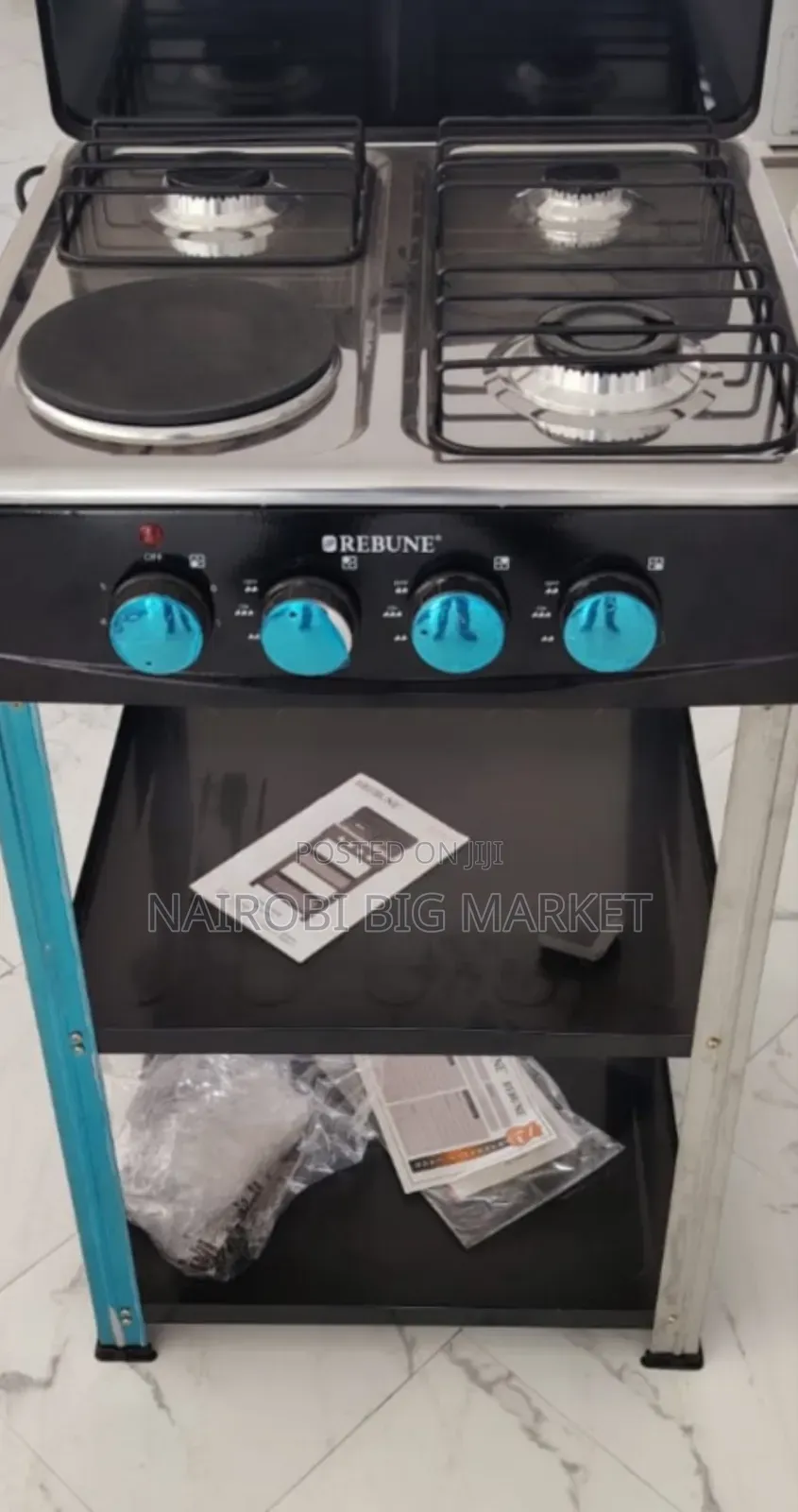 Rebune 3+1 Electric Burner Standing Gas Stove Cooker With Shelves