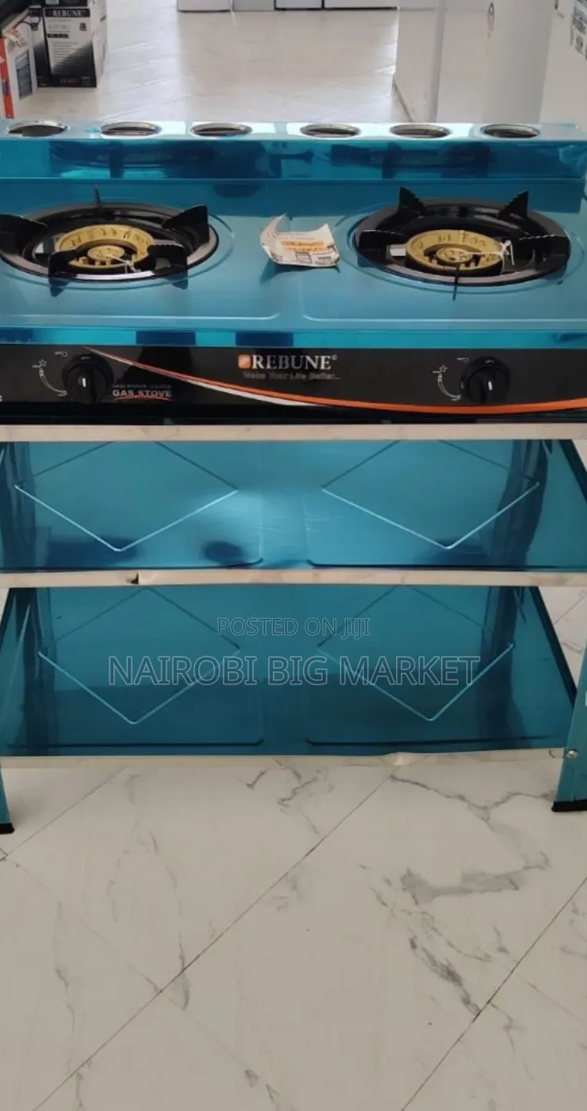 Heavy Duty Rebune Double Burner Cooker Standing Stove With Shelves