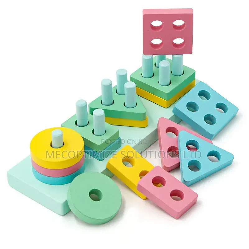 Montessori Wooden Geometric Shape Stacking Blocks Toy Sorter for Kids