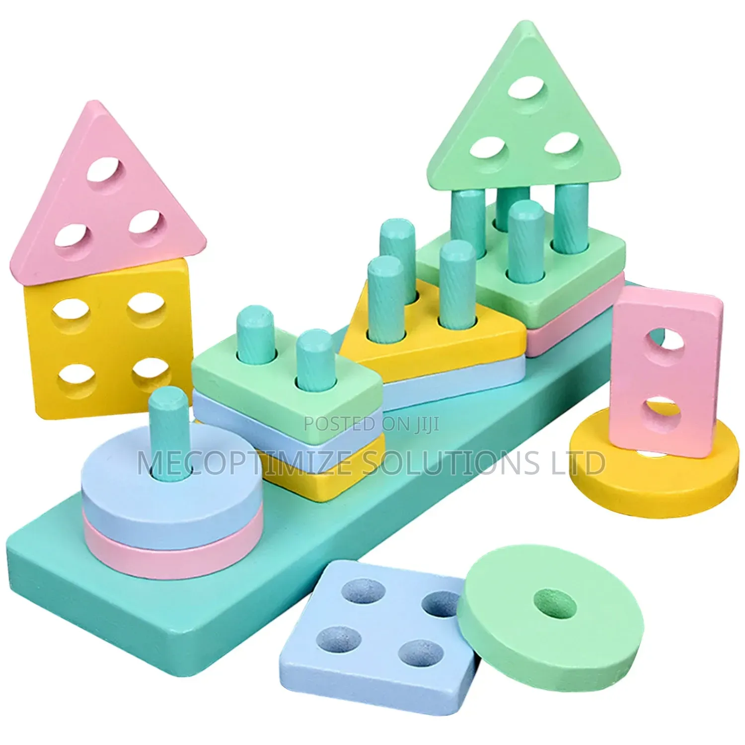 Montessori Wooden Geometric Shape Stacking Blocks Toy Sorter for Kids