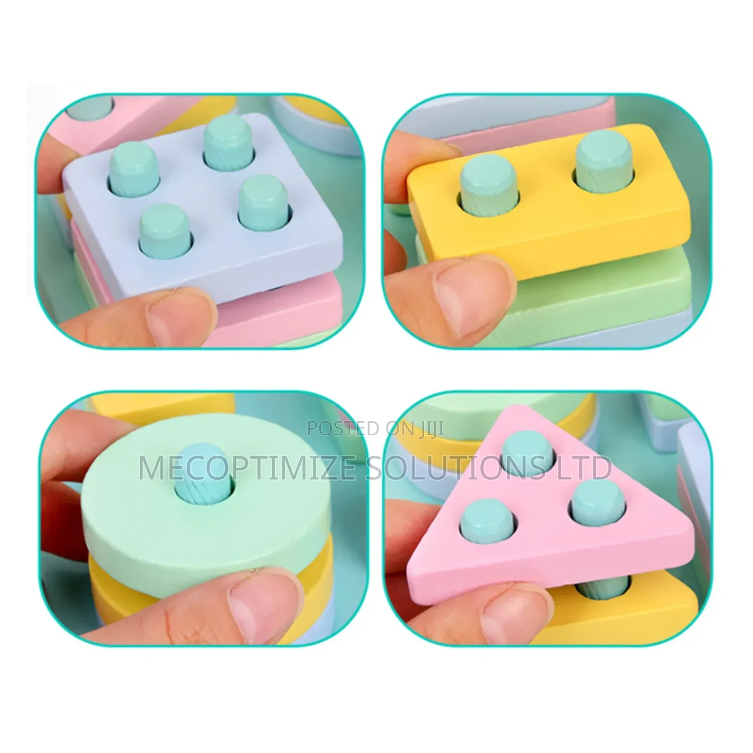 Montessori Wooden Geometric Shape Stacking Blocks Toy Sorter for Kids
