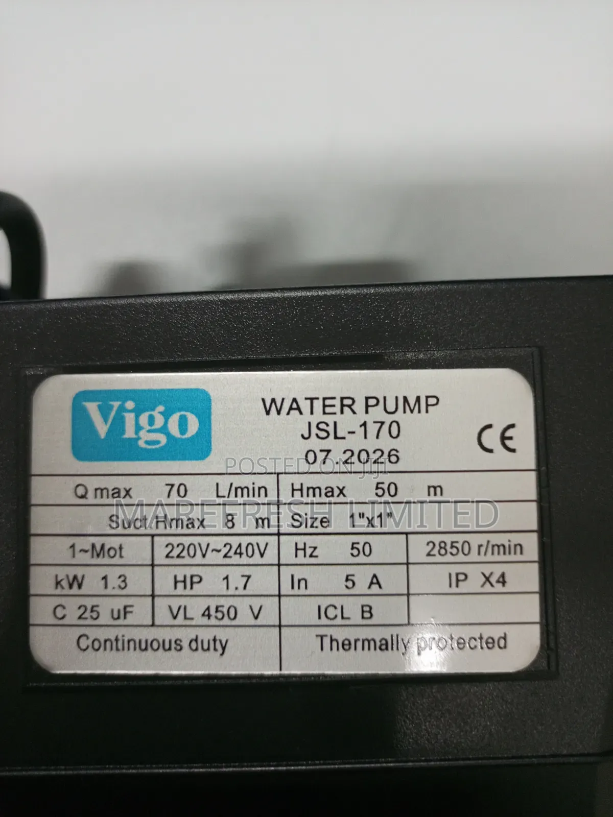 Water Pump 1.7HP, 1.3kw