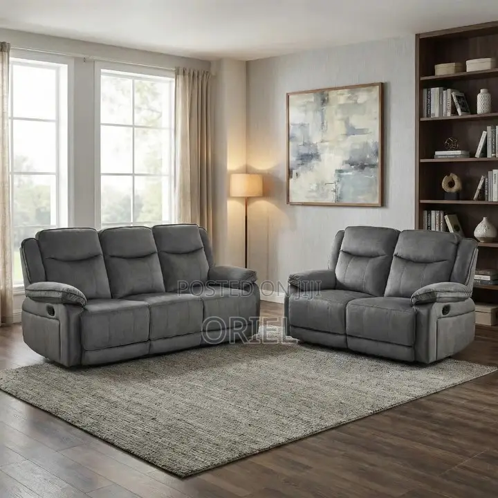 Office Sofa : 6-Seater Grey Fabric Recliner Set