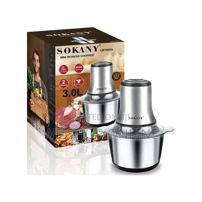 Sokany 3ltrs Chopper(Stainless Steel Bowl)