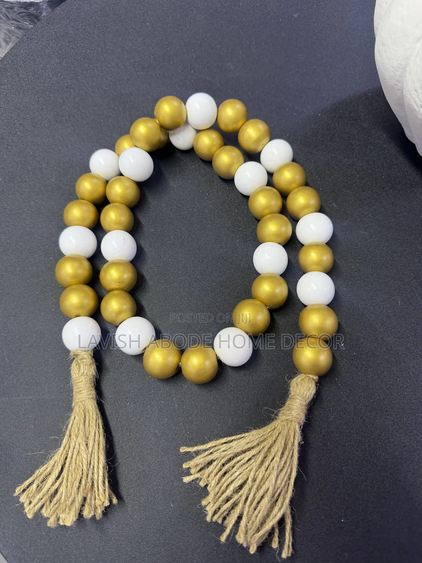 White Gold Boho Bead Garland With Tassels – Home Décor