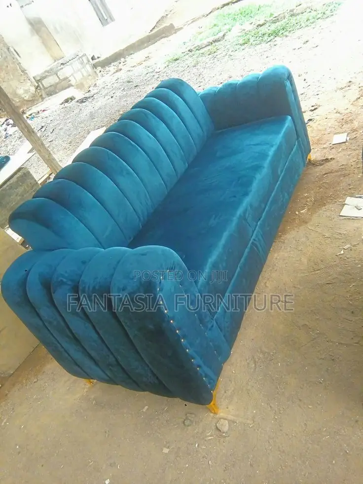 3 Seater Teal Studded Scallop Sofa: Pay on Delivery