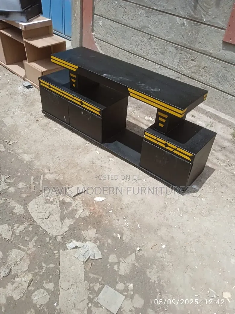 Asymmetrical Black and Yellow TV Stand