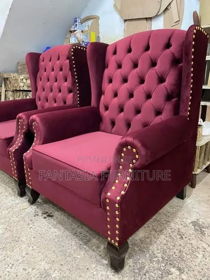 Maroon Wingback Armchairs
