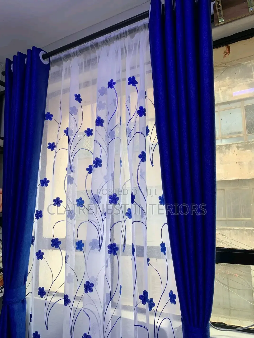 Soft Plain Blue and Grey Window Curtains