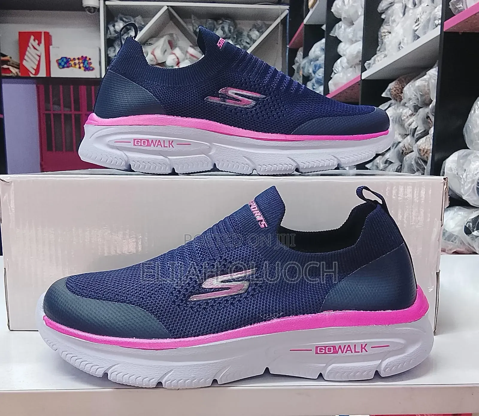 Skechers NAVY-BLUE Pink ,Gowalk Slip on Ladies