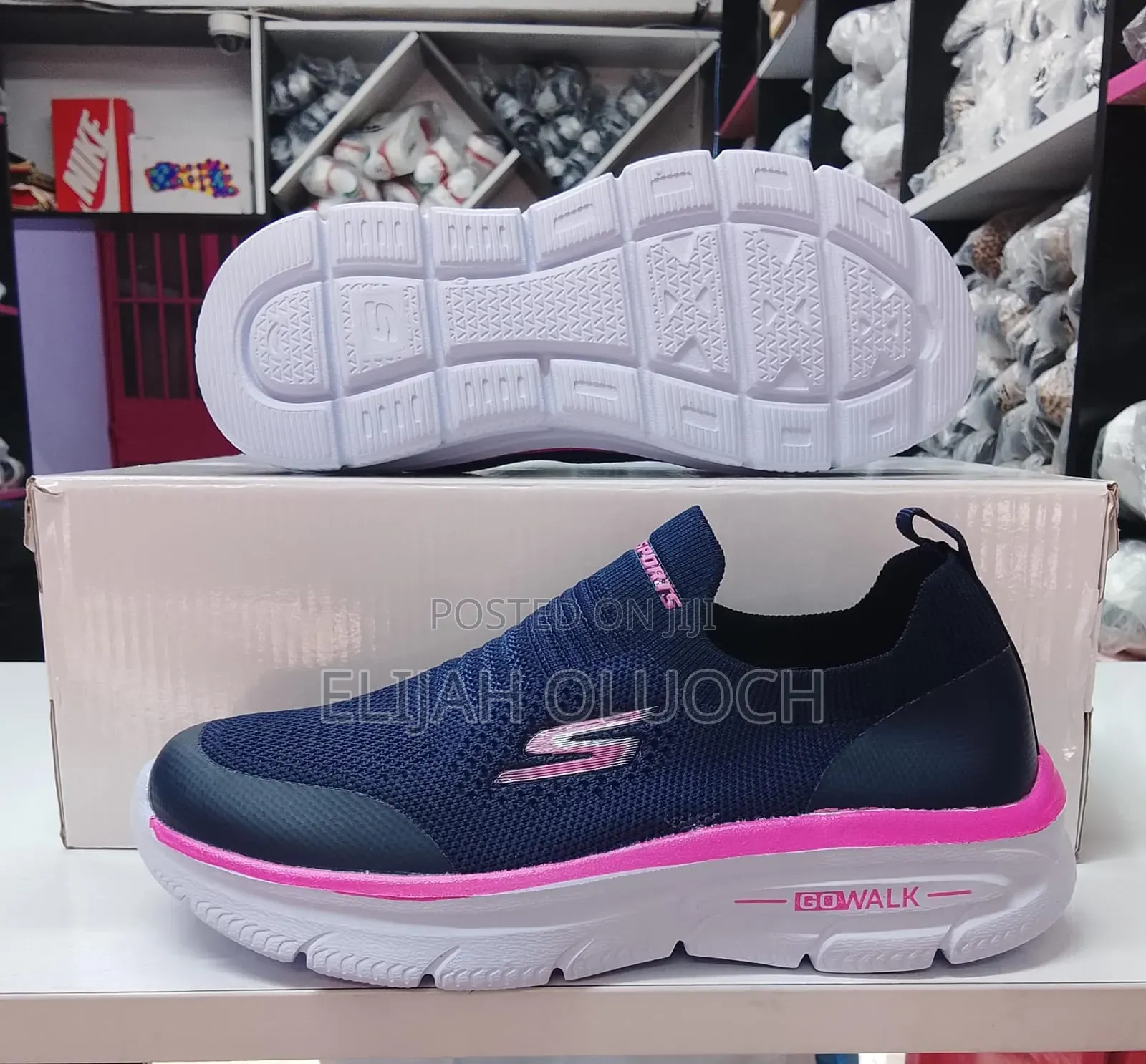 Skechers NAVY-BLUE Pink ,Gowalk Slip on Ladies
