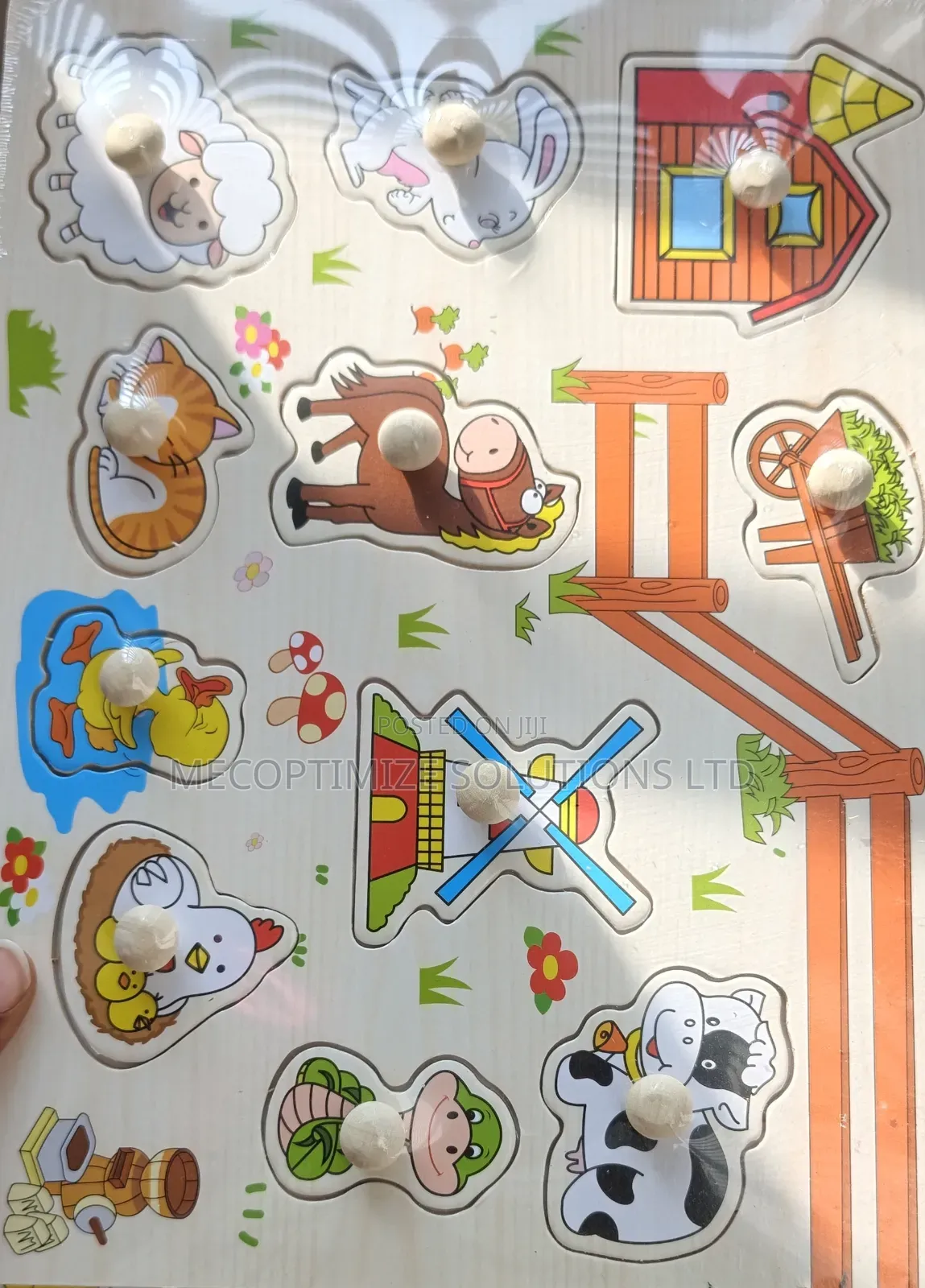 Montessori Wooden Farm Animals Knob Peg Puzzle Board for Kids
