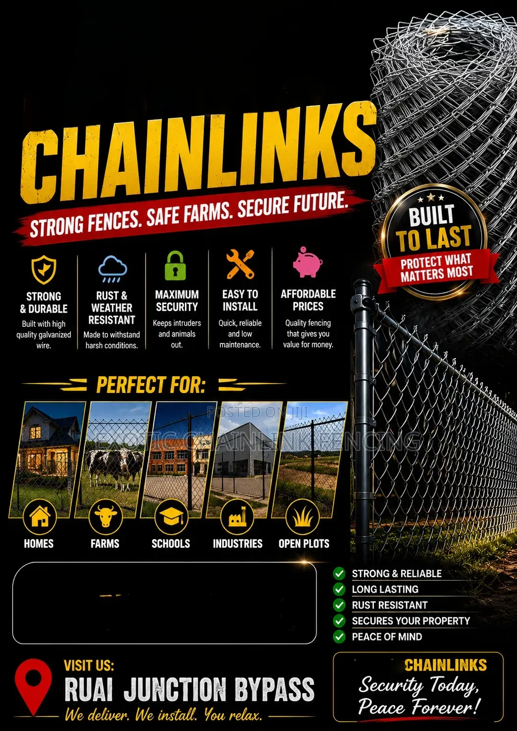 6FT PVC Coated Gauge 12.5 Chainlink 80X80MM