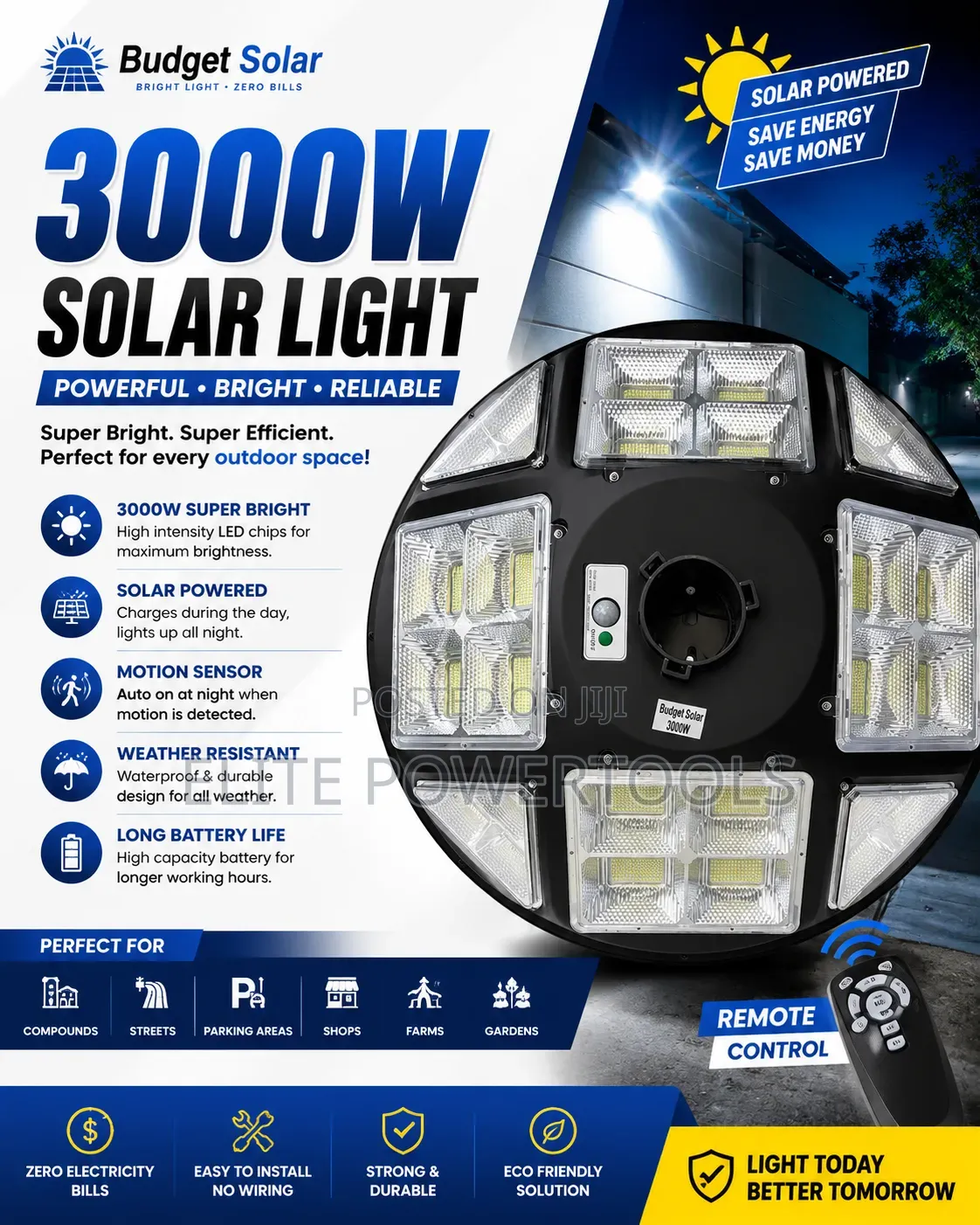 *3000Watts Budget Solar UFO 360 Solar Streetligh Super Wide