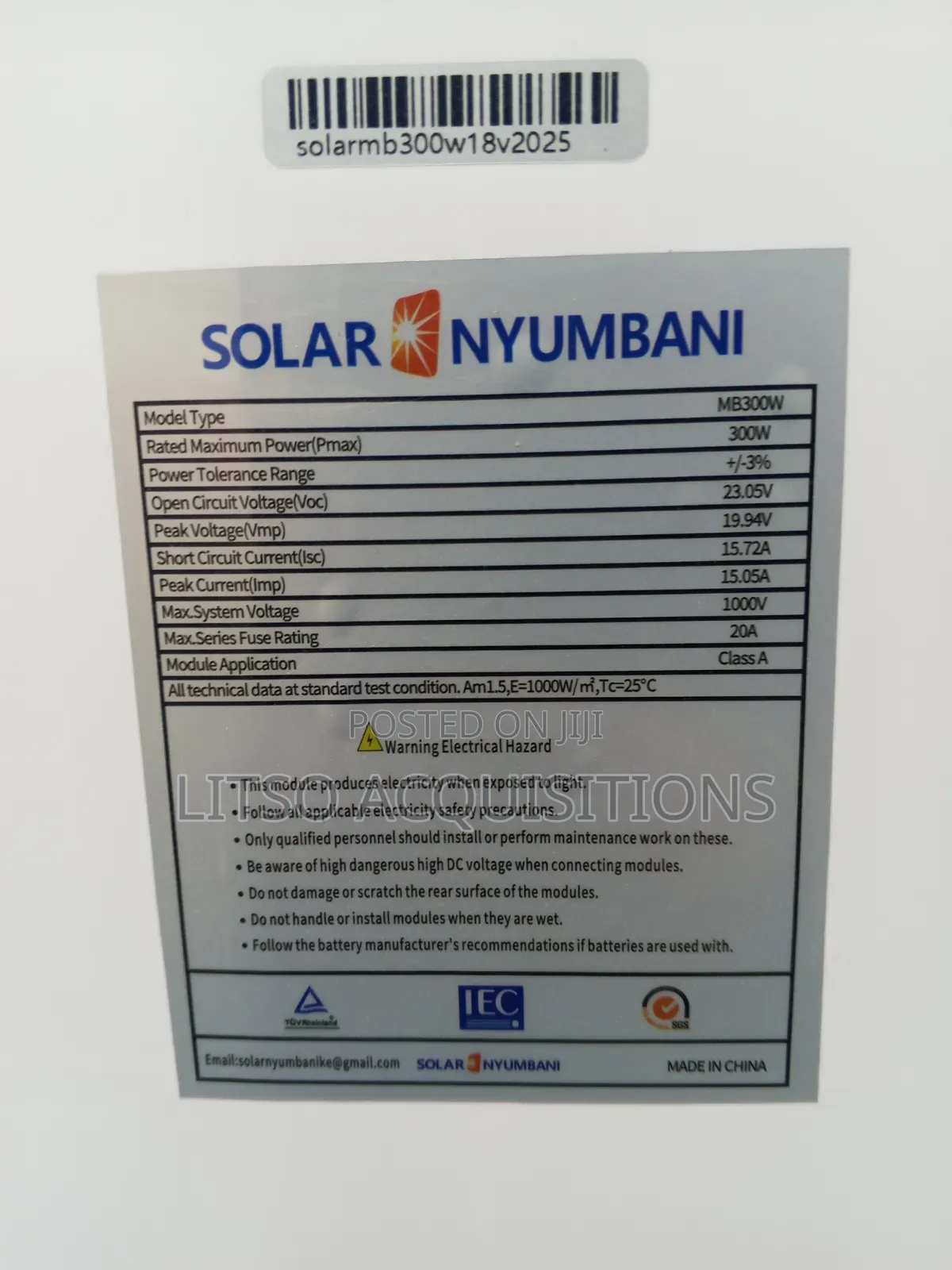Solar Nyumbani 300W Solar Panel 12V 19.94V High Current