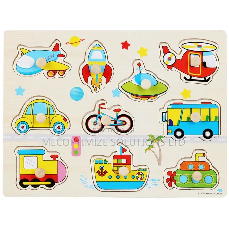 Montessori Wooden Transport Vehicles Knob Peg Puzzle Board for Kids