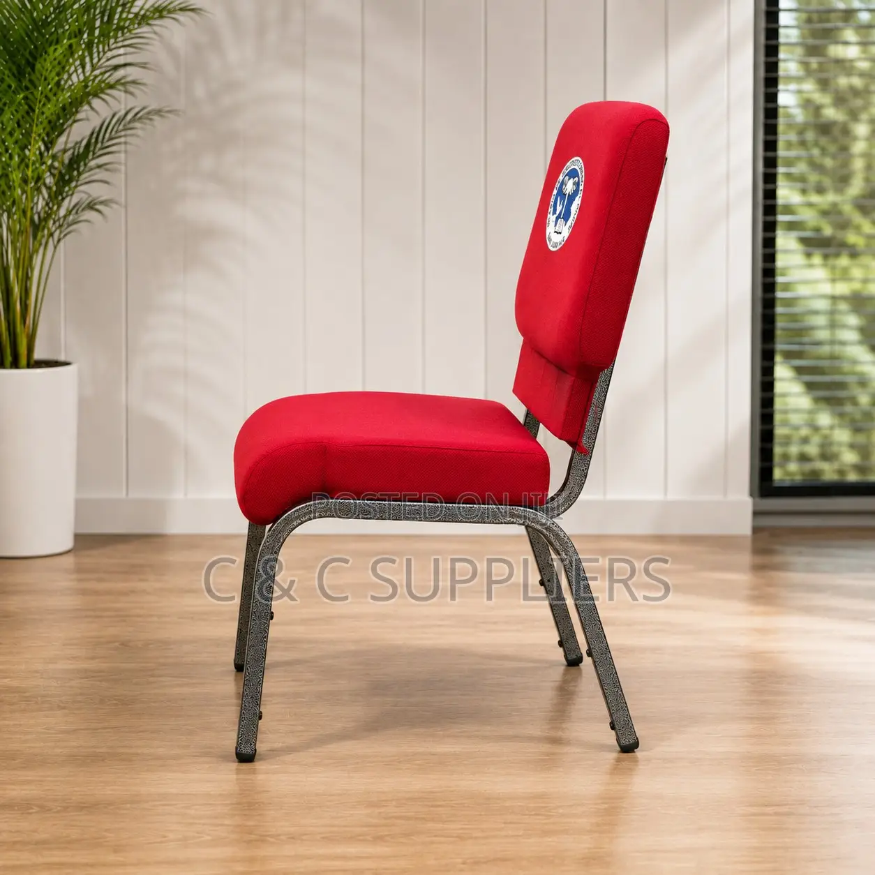 Fabric Red Armless Boardroom Chair.