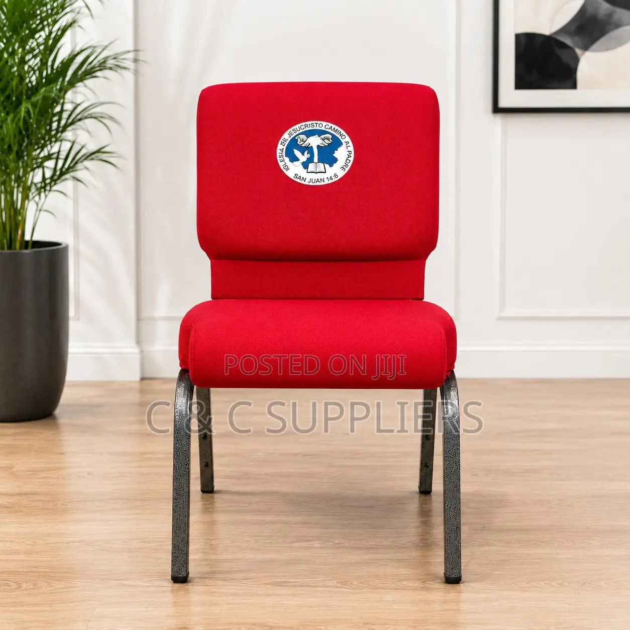 Fabric Red Armless Boardroom Chair.