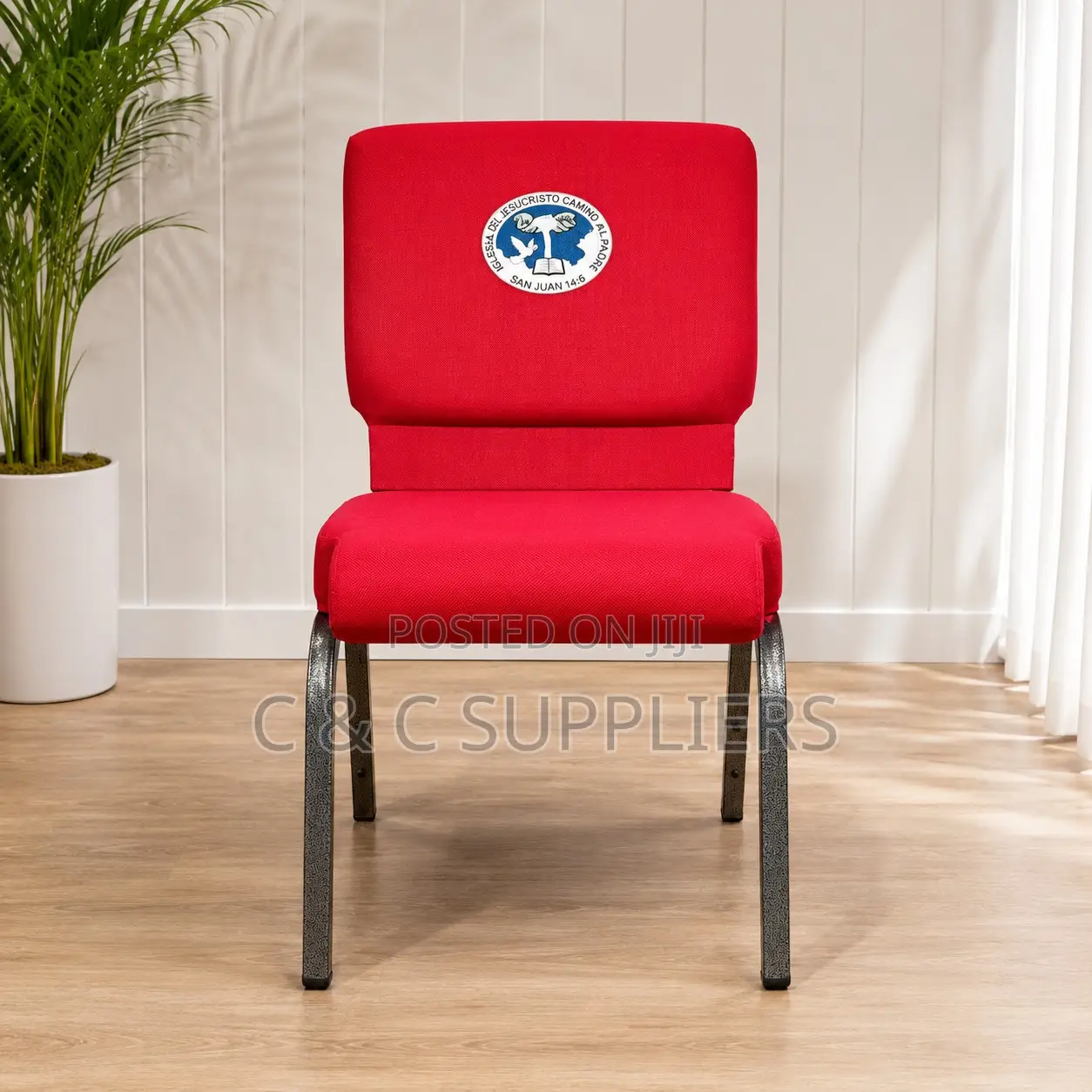 Fabric Red Armless Boardroom Chair.
