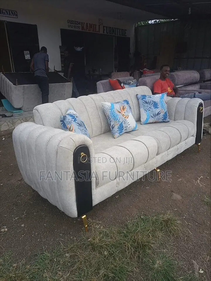 3 Seater Beige Sofa in Ring Arm Design