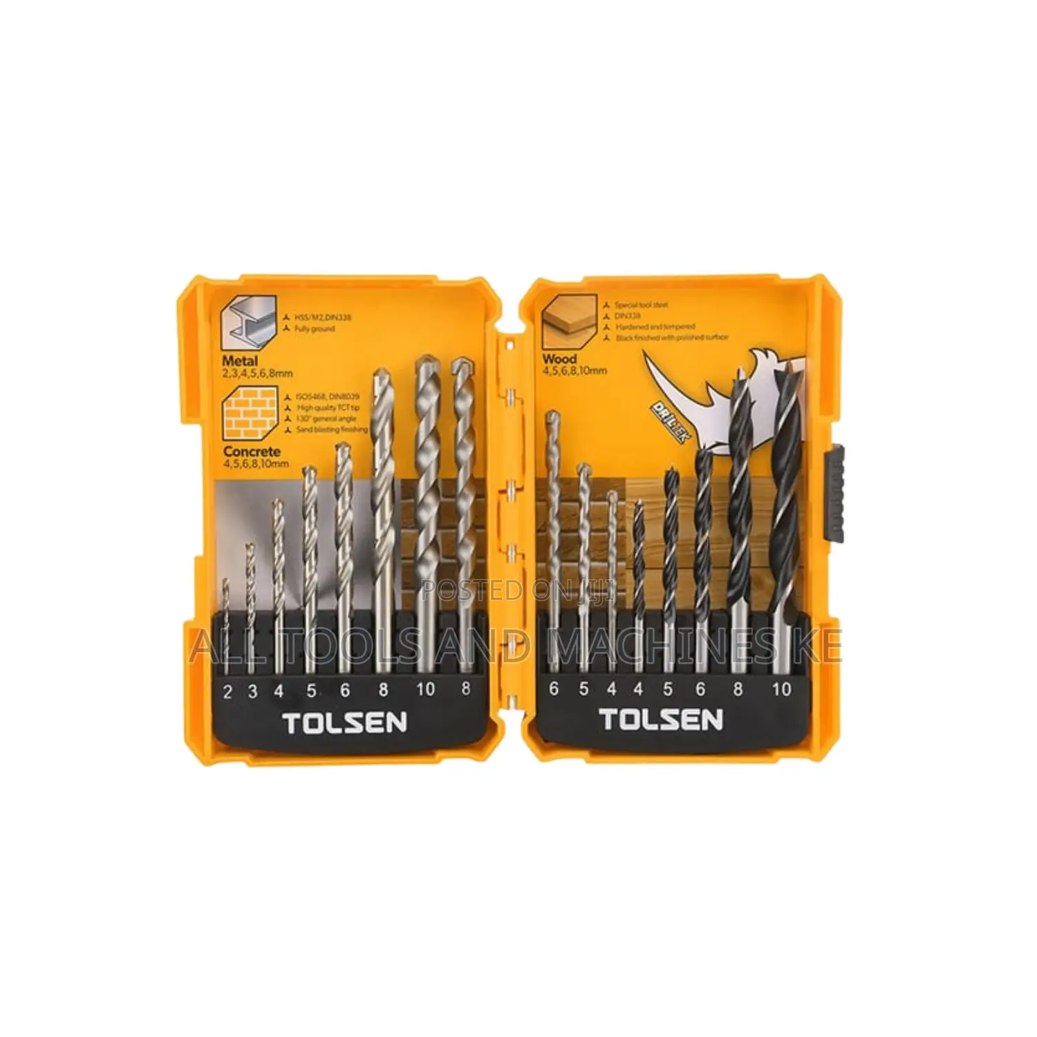 Ultimate TOLSEN 16PCS DRILL BITS SET HSS TWIST, WOOD, MASONRY