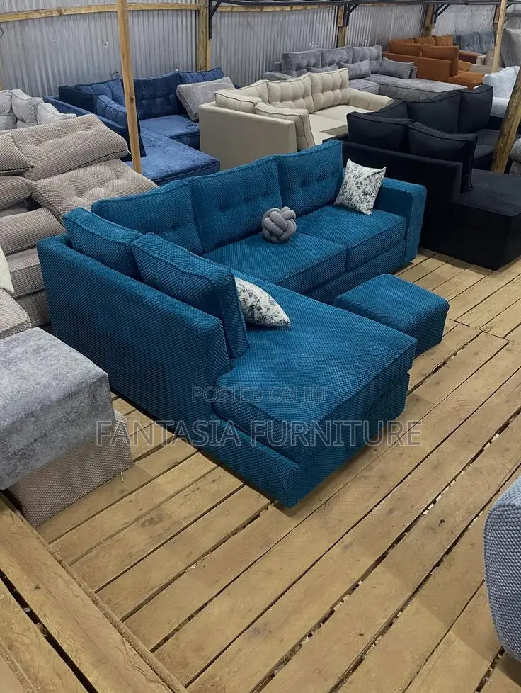 5 Seater Teal L-Shaped Sofa: Free Delivery