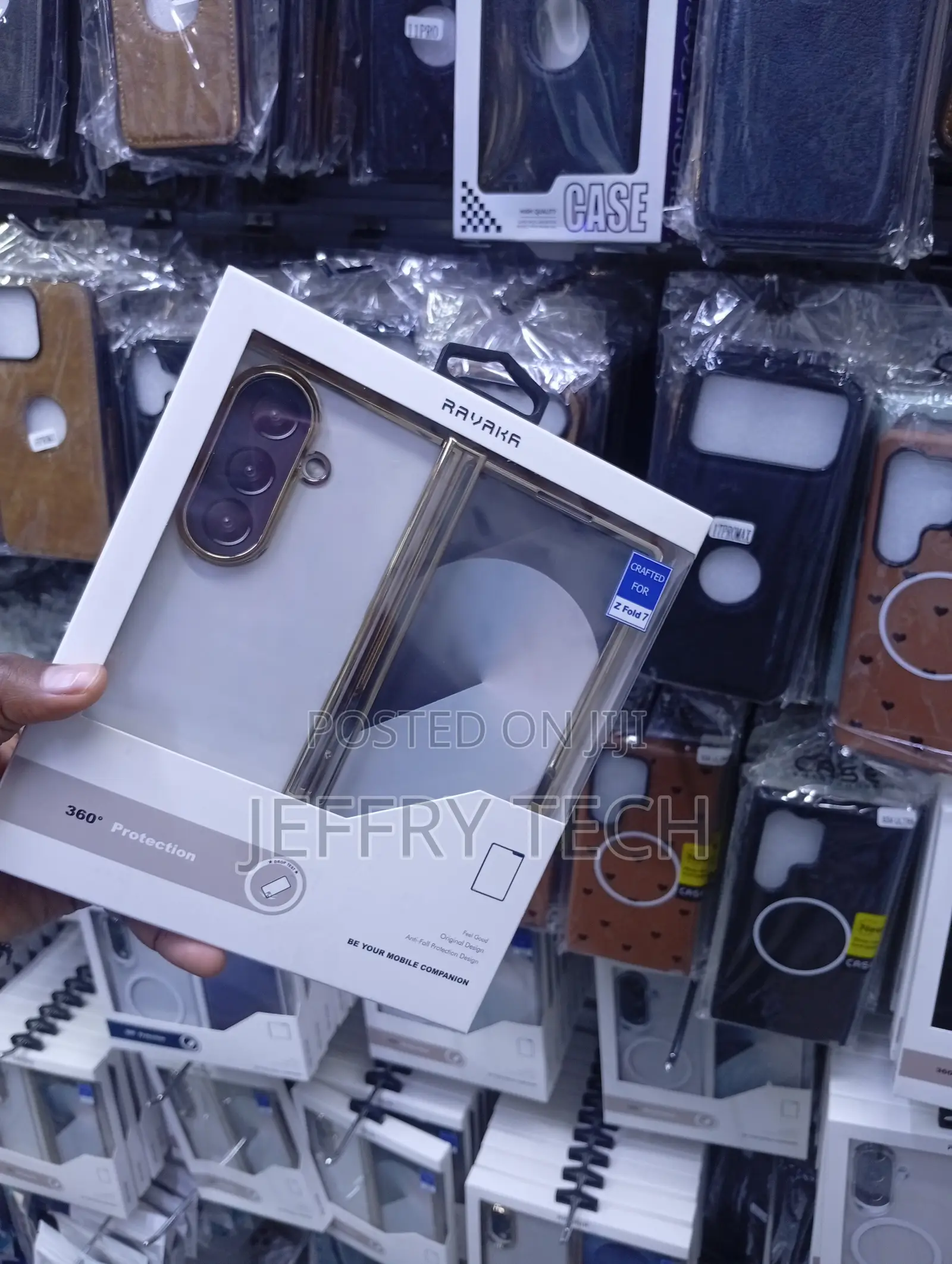 Ravaka Clear Magnetic Case for the Galaxy Z Fold 7 a Gold Trim.