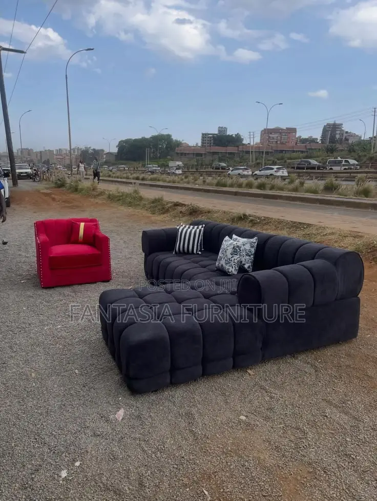 5 Seater Dark Blue Bubble Sofa: Free Delivery