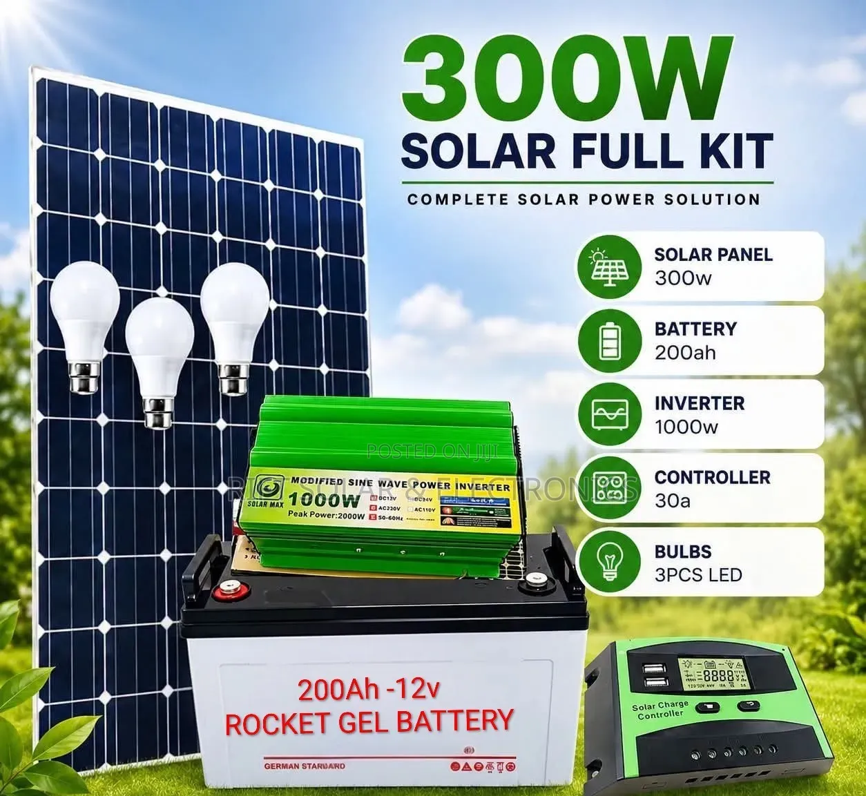 300 Watts Package - 200Ah Battery - 1200w Inverter - 30A Controller