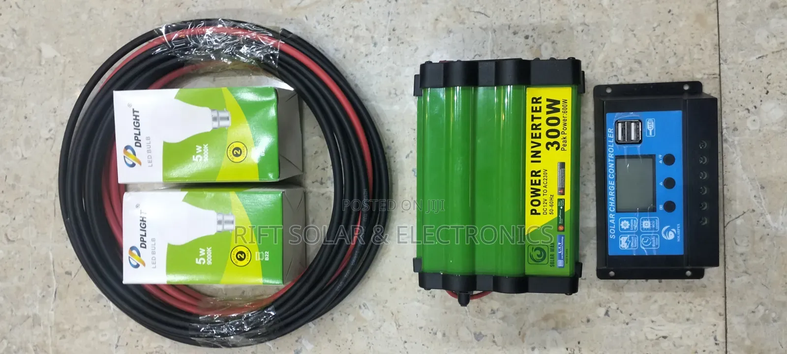 100 Watts Full Package - 80A Gel Battery - 300w Inverter - 10m Cable