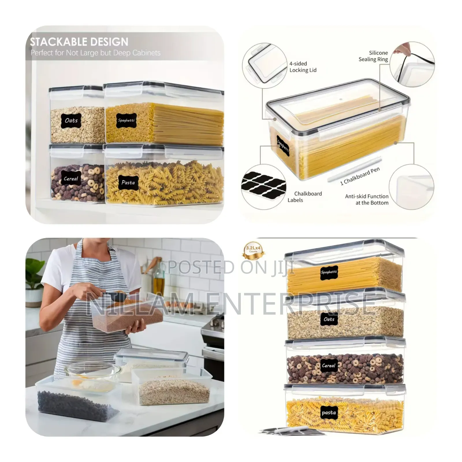 4pcs Transparent Airtight Food Storage Containers With Lids.